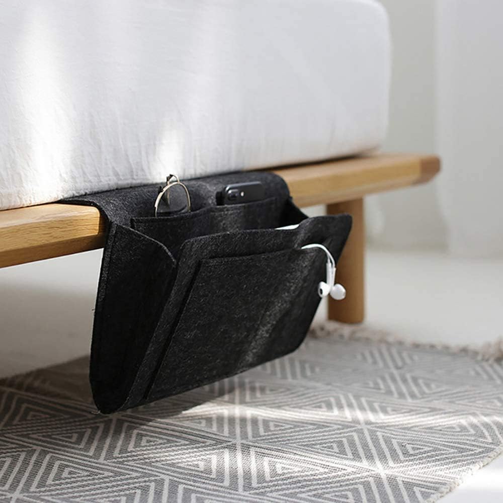 Esteopt Felt Bedside Storage Hanging, Bedside Storage Pockets Bunk Bed Storage Bag Bedside Organizer Caddy For Room (Black) - Image 4