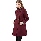 Allegra K Women's Stand Collar Double Breasted Slant Pockets Trendy Outwear Winter Coat