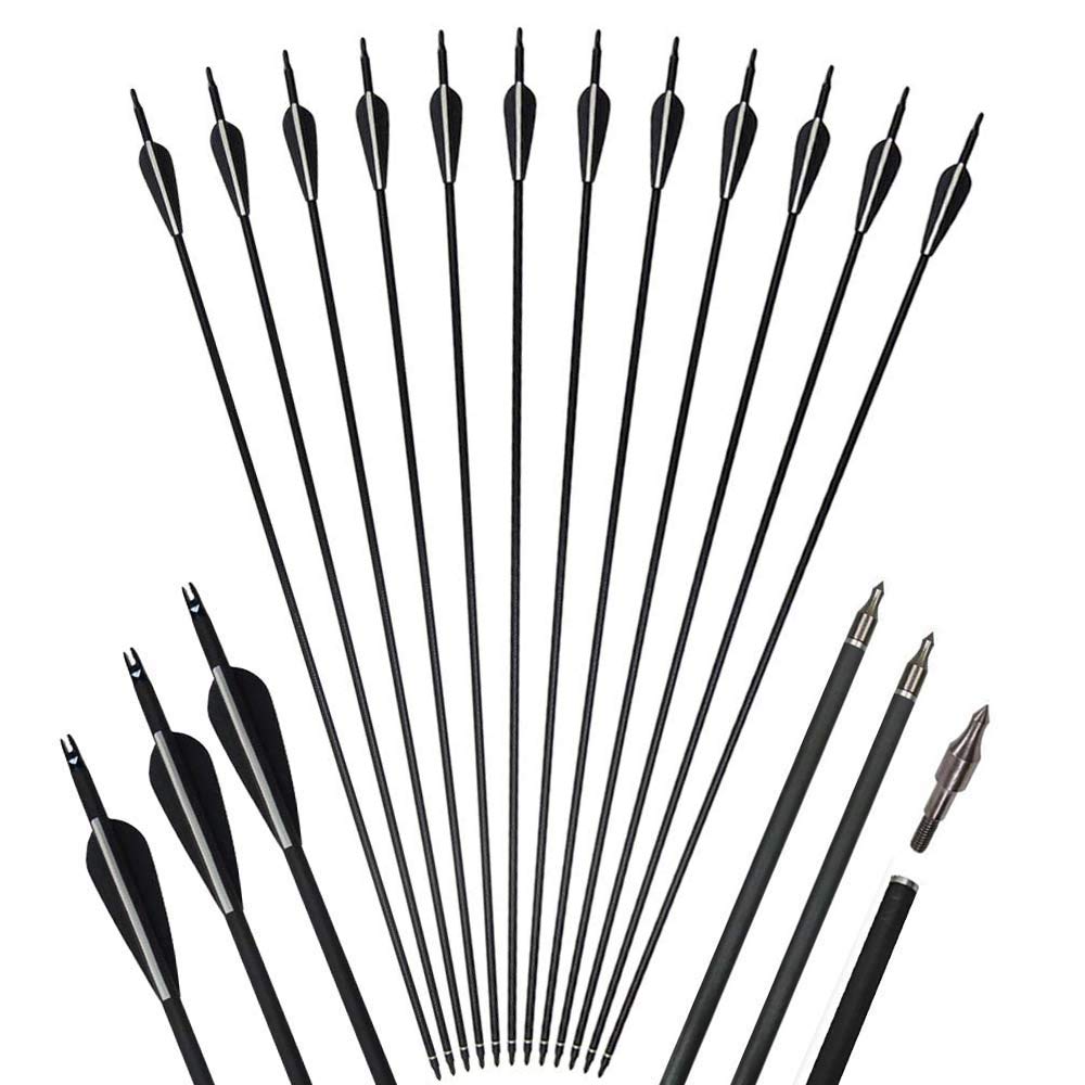 12 Alberi Freccia Carbonio Puro 30 Pollici - Per Arco Compound E Ricurvo Spine 300-900
