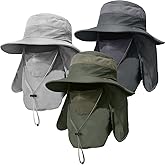 3 Pack Mens Outdoor Wide Brim Fishing Hat,UPF 50+ Sun Protection Cap with Face Neck Flap for Hiking & Garden