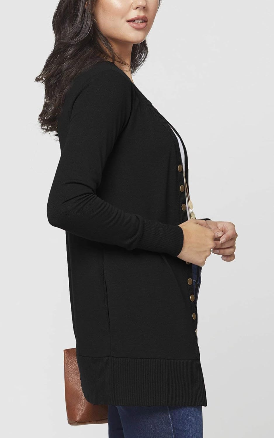 Women's Cardigan V-Neck Snap Button Down Soft Knit Long Sleeve Sweater at  Women’s Clothing store