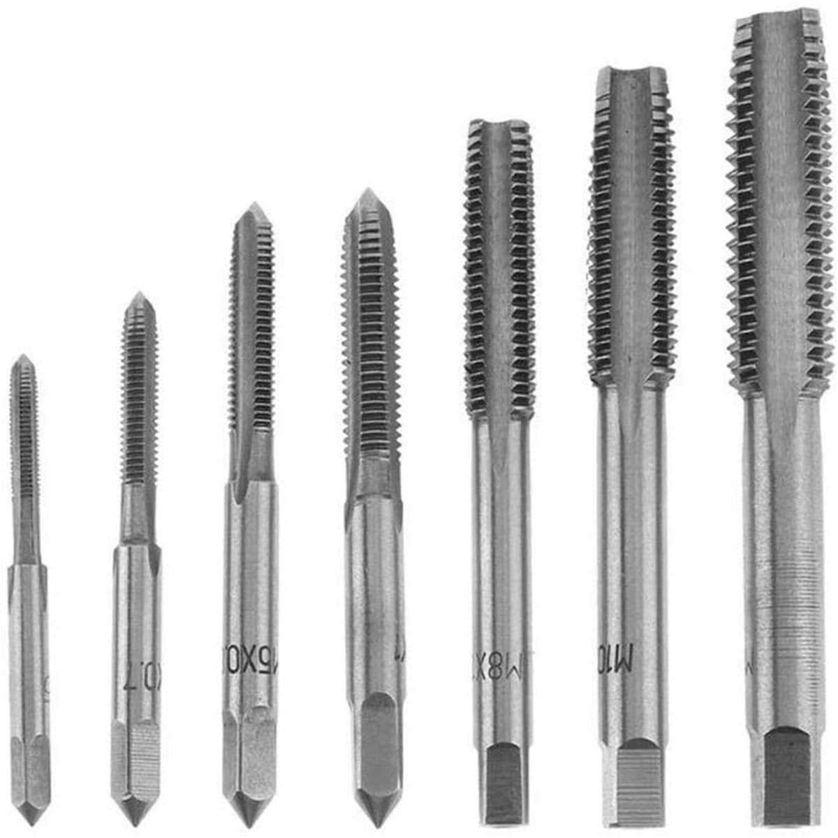7Pcs Thread Taps M3-M12 Mini Hand Screw Thread Straight Metric Spine Taps Set Spiral Point Straight Flute Tap HSS Hand Taps