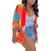 NRTHYE Womens Casual Blazer Jacket Multicolor Long Sleeve Open Front Work Office Blazer Jacket