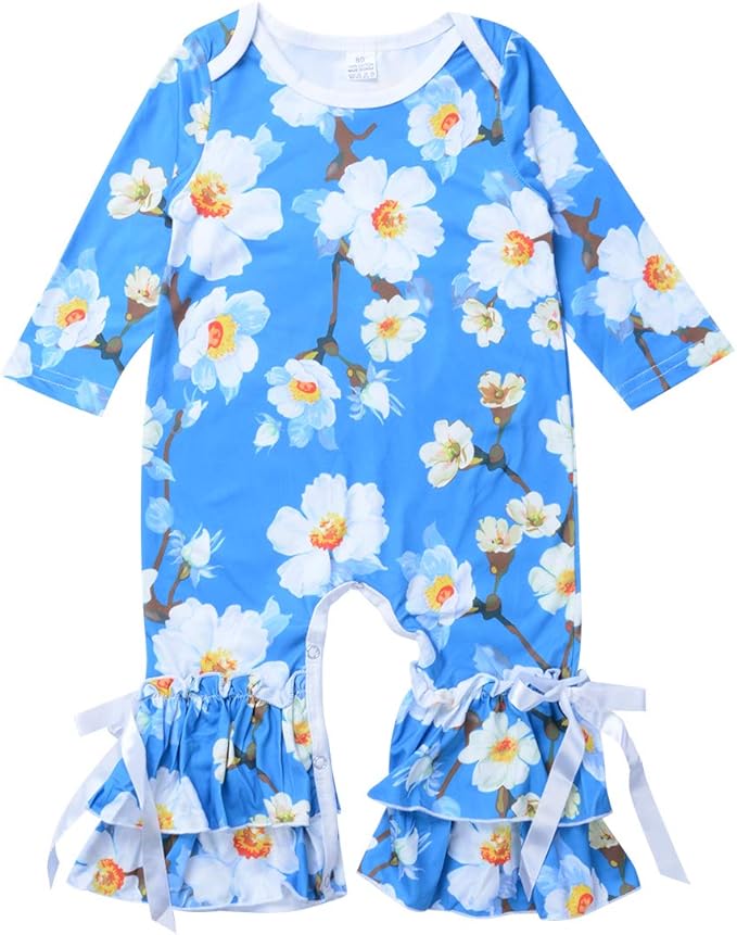 Infant Baby Girl Floral Romper Jumpsuit Long Sleeve Ruffle