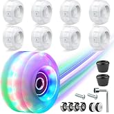 8 Pack 82A Motion-Activated Glow Skate Wheels with Bearings (54x32mm) &ndash; No Batteries Needed for Double Row Skates &amp; Skateboards &ndash; Indoor/Outdoor PU Wheels