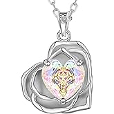 Aurora Tears Birthstone Rose Heart Pendant Necklace - 925 Sterling Silver Rose Cut Cubic Zirconia Love Necklace Anniversary Birthday Jewelry Gift for Women Wife Mom Daughter