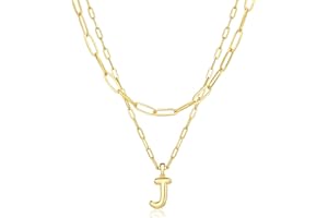 adoyi Gold Necklace for Women Layered Bubble Letter Initial Necklaces for Women Trendy Jewelry 18K Gold Plated Chain Chunky Name Necklace Stack Charm A-Z Pendant Set Jewelry Gifts for Mother's Day