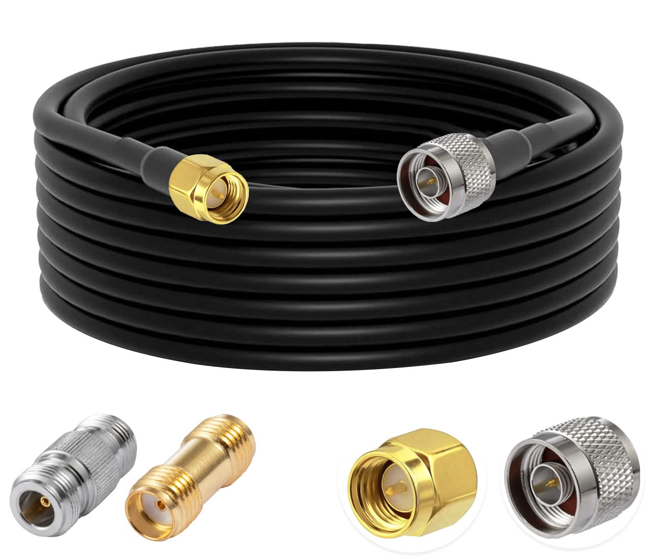 Vecys N to SMA Jumper N Male to SMA Male Low Loss Coaxial Cable RG58 32.8FT/10M + 2PCS Adapters Kit for 3G 4G 5G LTE Antenna Ham Radio GPS WiFi
