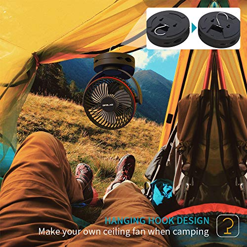 OPOLAR 5000mAh Camping Lantern Clip On Fan with Hanging Hook, 4 Speeds Quiet Airflow Personal