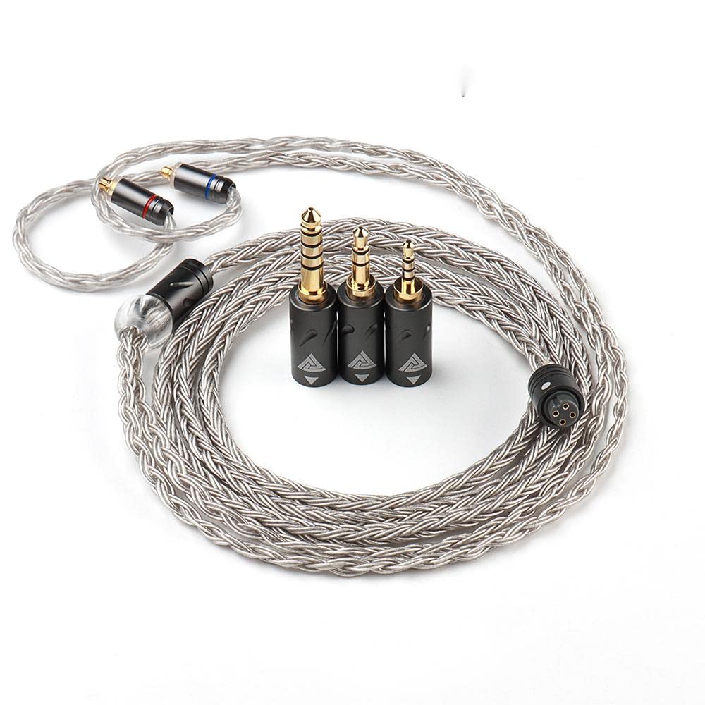 Linsoul QKZ Q1 MAX 16-Stand 352 Cores Silver-Plated HiFi Earphones Upgrade Cable with Interchangeable 2.5mm/3.5mm/4.4mm Plug Replacement Cable for Audiophile (Grey, MMCX)