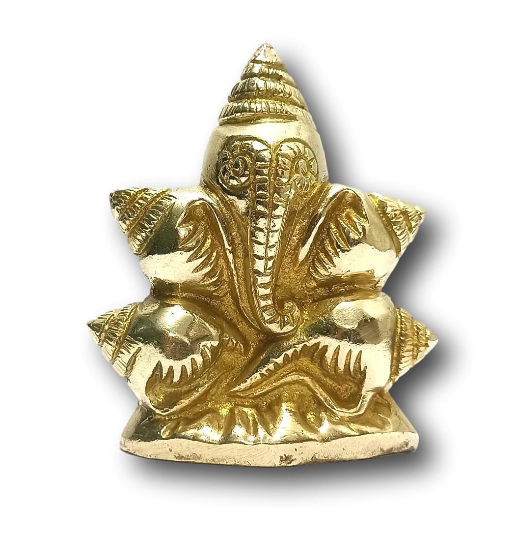 athizay Brass Shankh Ganesha Statue – 10.5 cm Gold Finish | Unique Ganpati Idol for Home Temple, Office & Festive Gifting | Handcrafted Indian Decor — image 1