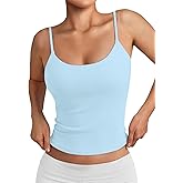 Trendy Queen Double Lined Tops for Women Adjustable Camisole Summer Teens Cute Going Out Spaghetti Strap Crop Tank Tops