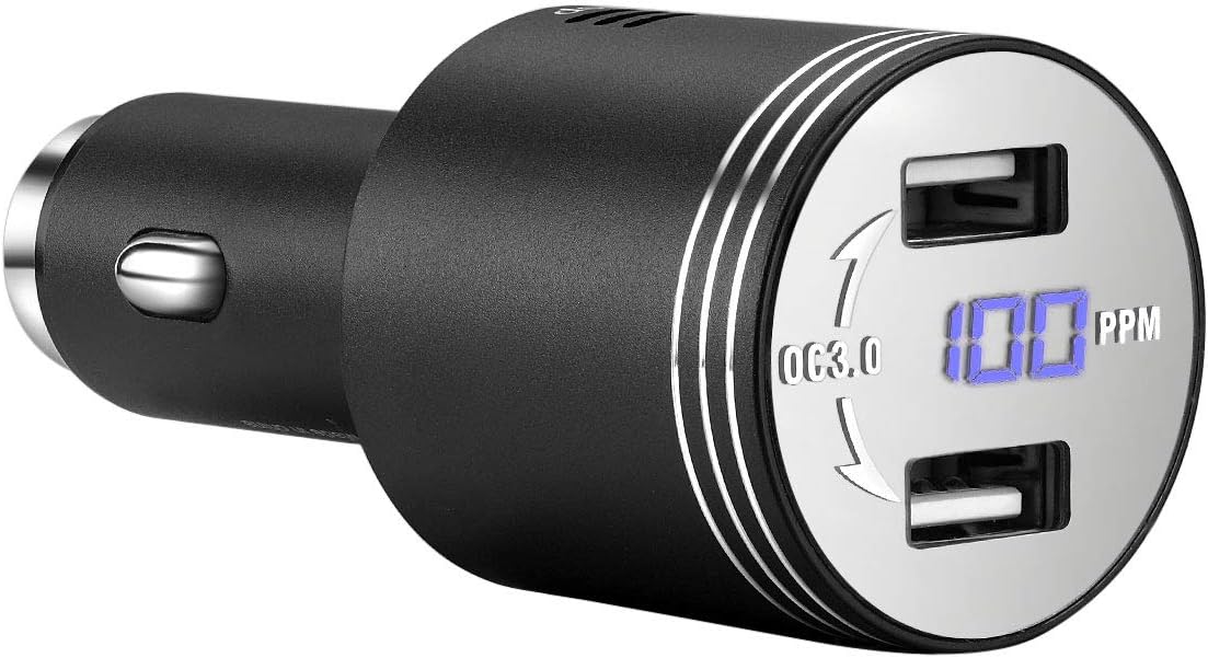 SOLOLIFE Multi-Function Car Carbon Monoxide Detector Dual USB Car Adapter LED Display, Fast Car Charger, Quick Charge 3.0 Adapter, Car CO Alarm Detector - (Black)