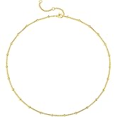 Dremmy Studios Dainty Gold Choker Necklace for Women 14K Gold Plated Coin Disc Figaro Layered Beaded Flat Mariner Sideways Cross Wishbone Link Clavicle Necklaces