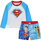 WARNER BROS Superman Boys UPF 50+ Rash Guard and Swim Trunks Shorts Swimwear Set Swimsuit for Toddler and Big Kids