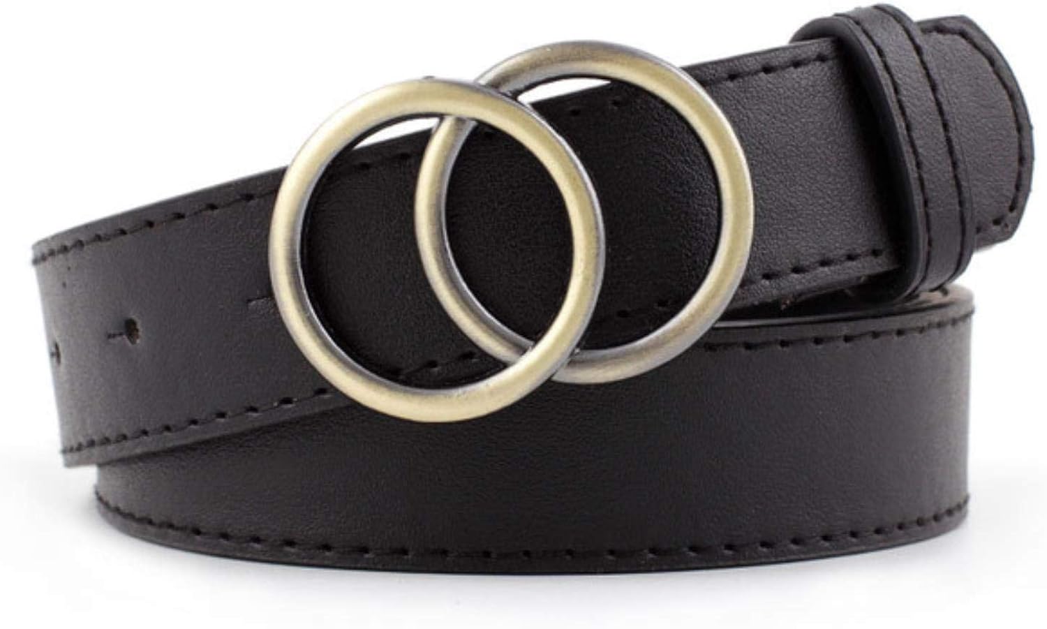 Vintage Black Double Round Buckle Belt Female 2.8cm Wide Trouser Strap