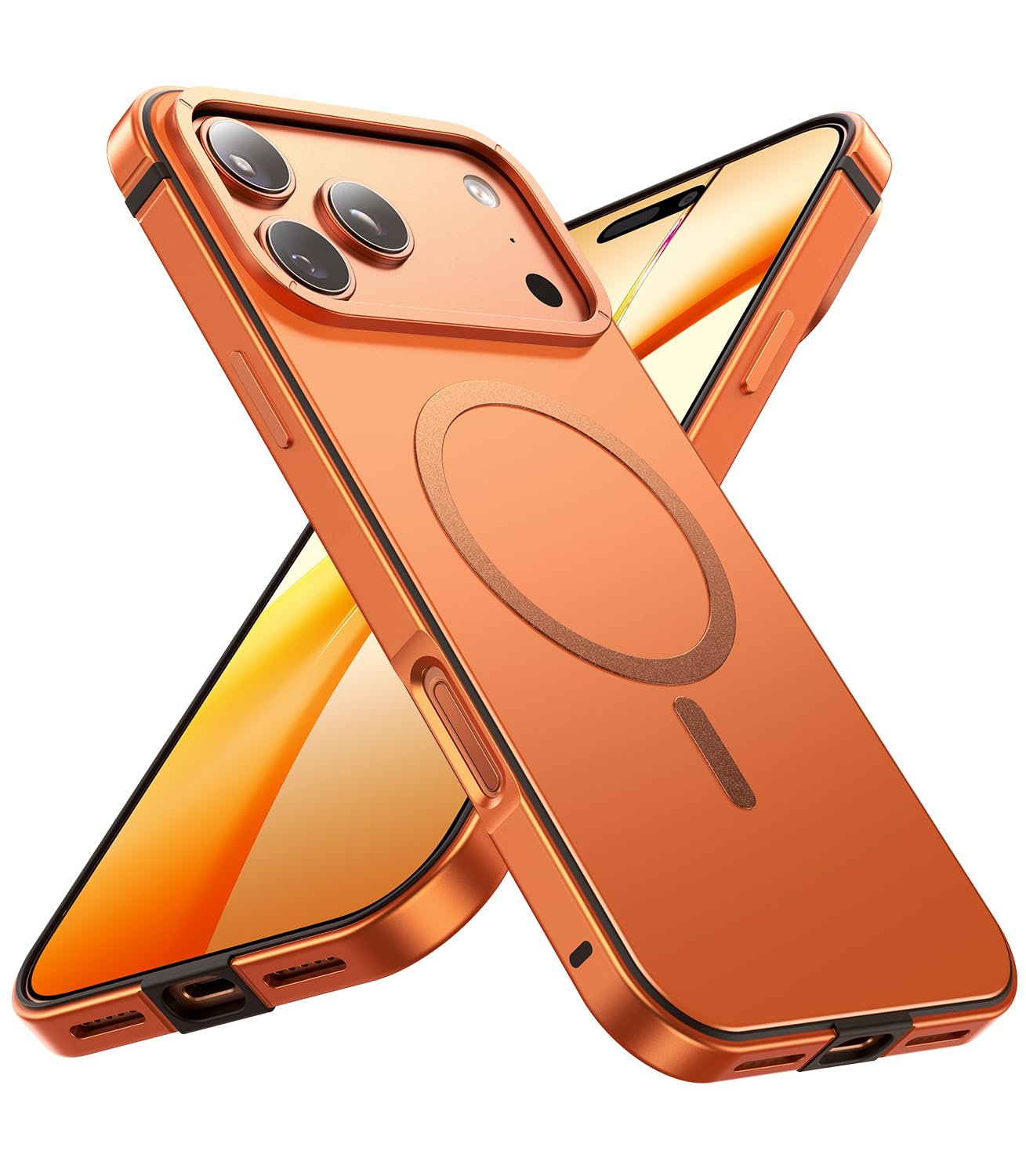 Vertmost Magnetic for iPhone 17 Pro Case, [1:1 Metal Original Grip] Fit for MagSafe [Military-Grade Protection] with Shockproof Scratch-Resistant Lining Slim Cover for iPhone 17 Pro Phone Case,Orange