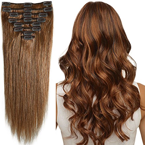 Standard Weft 10 Inch 70g Light Brown Clip in 100% Real Remy Human Hair Extensions 8 Pieces 18 Clips