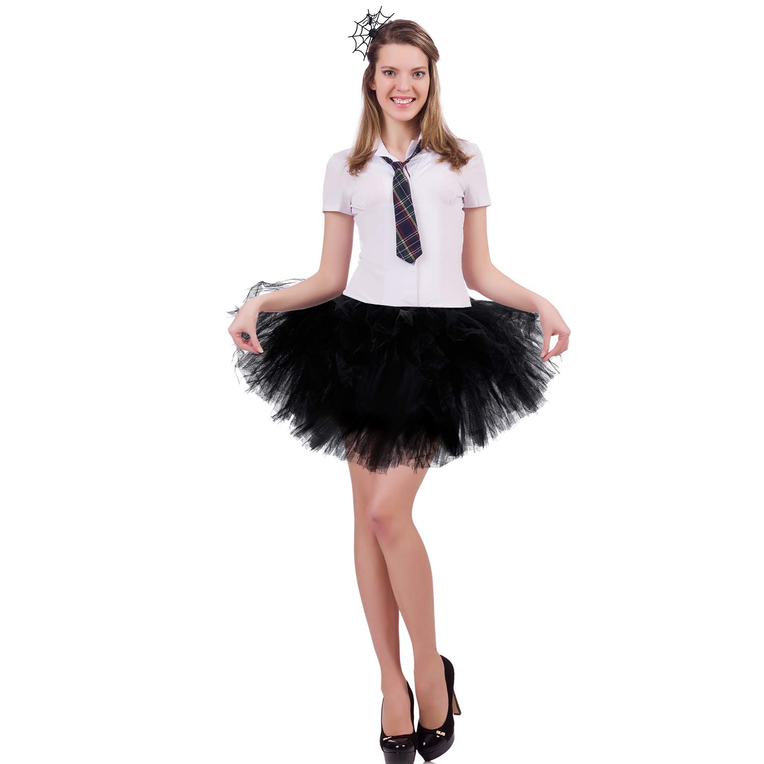 3 Pieces Halloween Costume Accessory Set Includes Tutu Skirt Spider Headband Black Necklaces for Halloween Party Favors