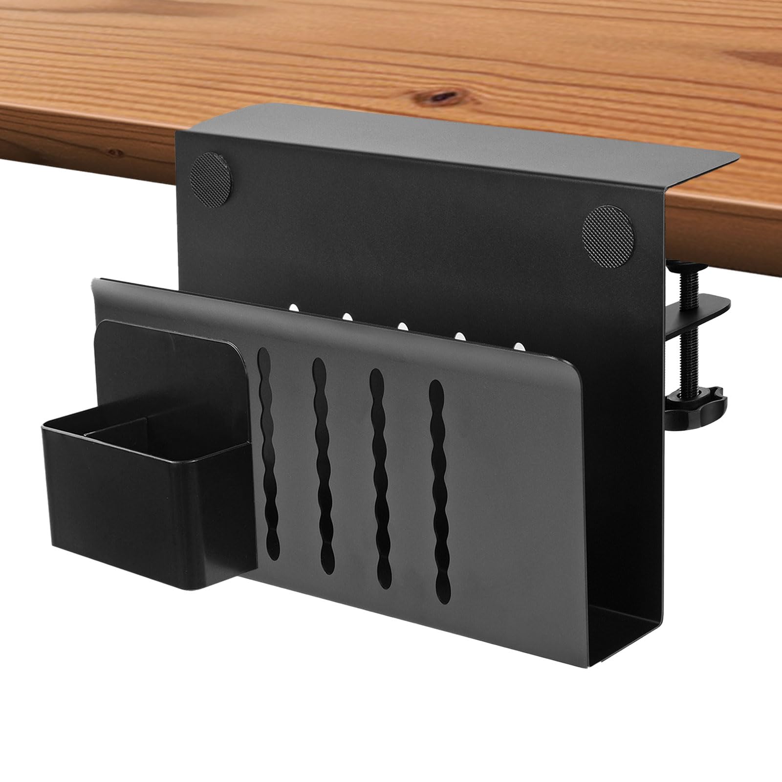 Desk Side Storage Organizer - Vertical No Drill Hanging Under Desk Laptop Holder and Storage Rack - Clamp On Organizer for Office Home (A)