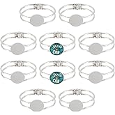 PH PandaHall 10 Pieces Cabochon Bracelet Brass Blank Cuff Bangles with 25mm Round Tray for Men and Women Bracelet Making- Platinum