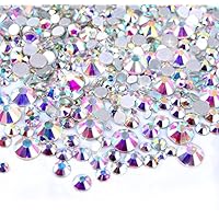 Zealer 2mm - 6mm Resin Crystal AB Round Nail Art Mixed Flat Backs Rhinestones Gems, M1-30, Mix Size, 450 Piece