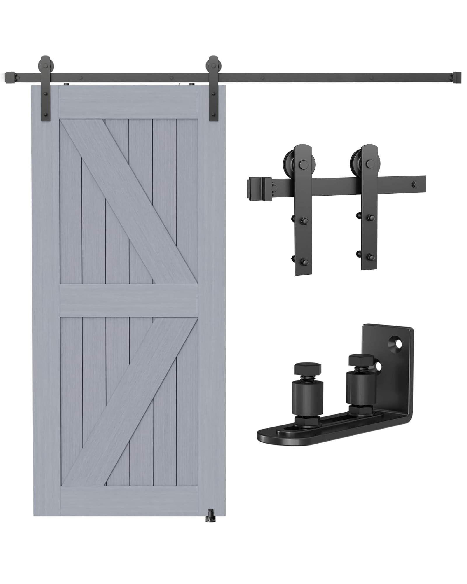 6.6ft Type I Splicing Barn Door Rail, 201cm Sliding Door Track Kit with Ground Guide, Internal Wood Doors Rail Hangers for Single Door, Black