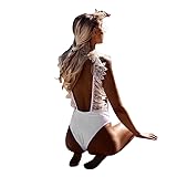 Joopee Women V Neck Lace Solid Bikini One Piece