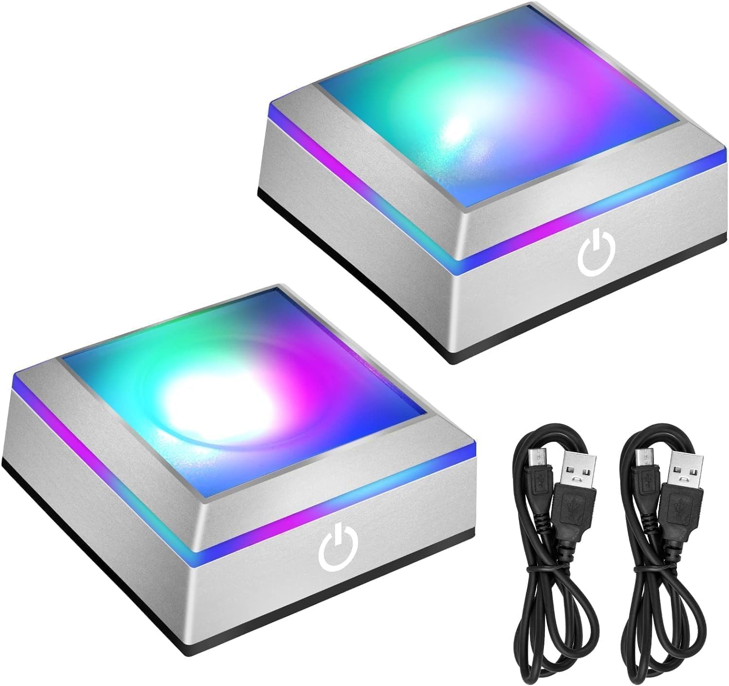 EEEKit LED Light Base for Crystal, 2 Pack 6 Colour Square Light Display Pedestals Stand for 3D Glass Art Flat Concave Base — image 1
