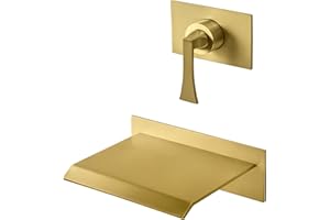 SITGES High Flow Wall Mount Tub Filler, Single Lever Handle Control with Large Waterfall Tub Spout, cUPC Certificated, Pressure Balance Rough in Valved included, Brushed Gold