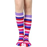 Benefeet Sox Womens Knee High Toe Socks - Mens Colorful Rainbow Striped Long Five Finger Socks - Unisex Christmas Gifts