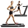 Goplus 2 in 1 Folding Treadmill, 2.25HP Electric Under Desk Treadmill W/LED Display, Blue Tooth Speaker, APP & Remote Control, Phone Holder, Walking Running Machine for Home Office Gym