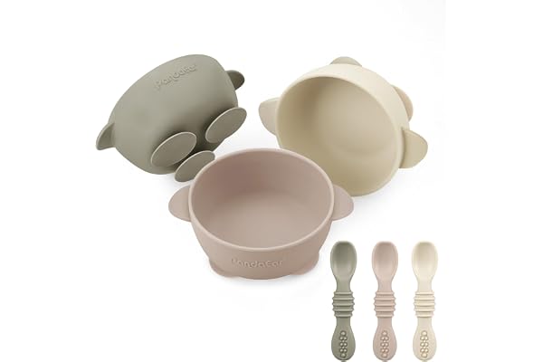 PandaEar 3 Pack Baby Suction Bowls with 3 Spoons, Stay Put Silicone Food Bowl Babies Led Weaning Supplies for Kids Toddlers,