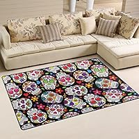 LORVIES Day Of The Dead Sugar Skull Background Area Rug Carpet Non-Slip Floor Mat Doormats for Living Room Bedroom 60 x 39 inches