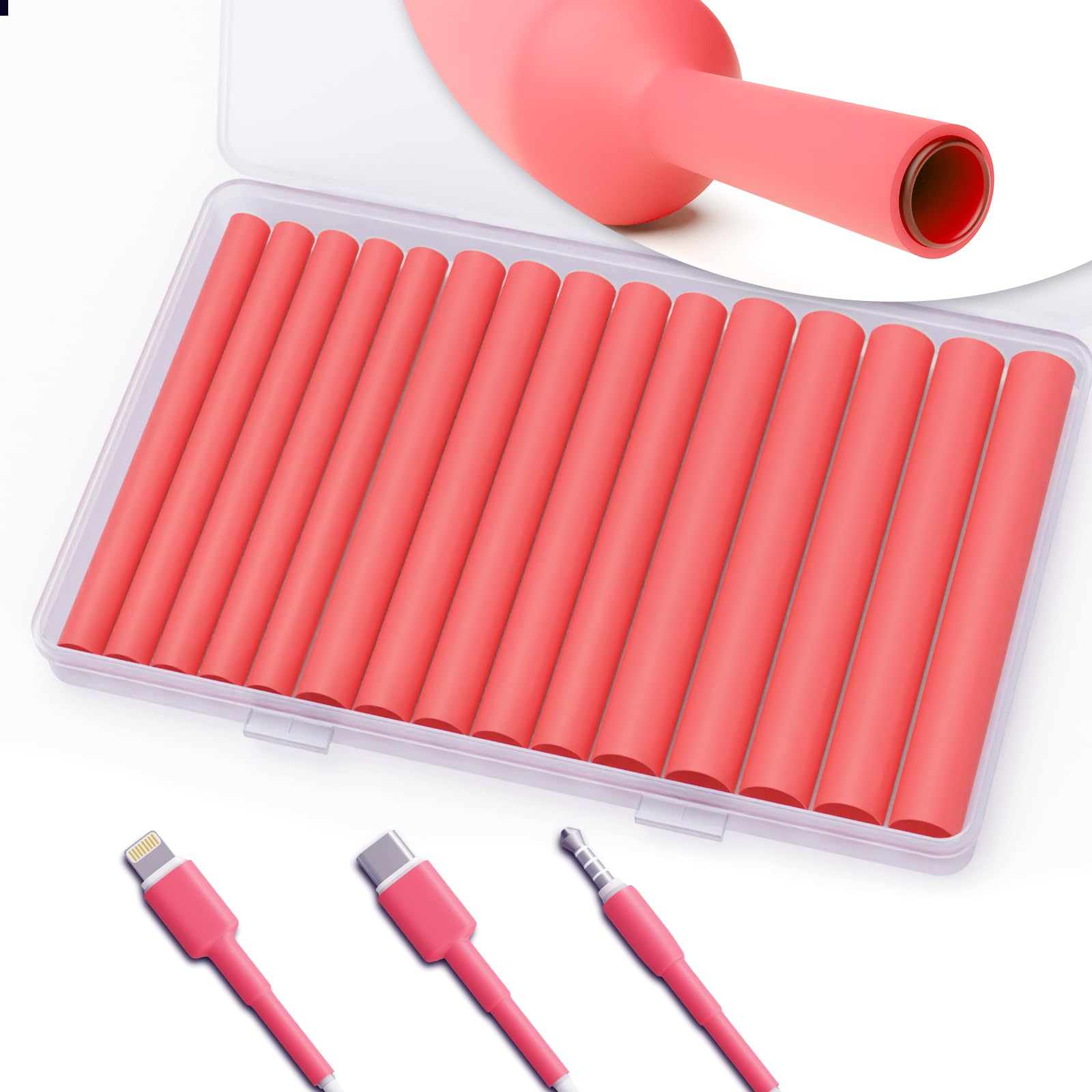 Pointool Heat Shrink Tube Wrap, 3:1 Ratio, 6.4 mm / 7.9 mm / 9.5 mm, Heat Shrink Tubing Kit Sleeving Dedicated to the Repair and Protection of Phone Cables, Earphone Cables, Red