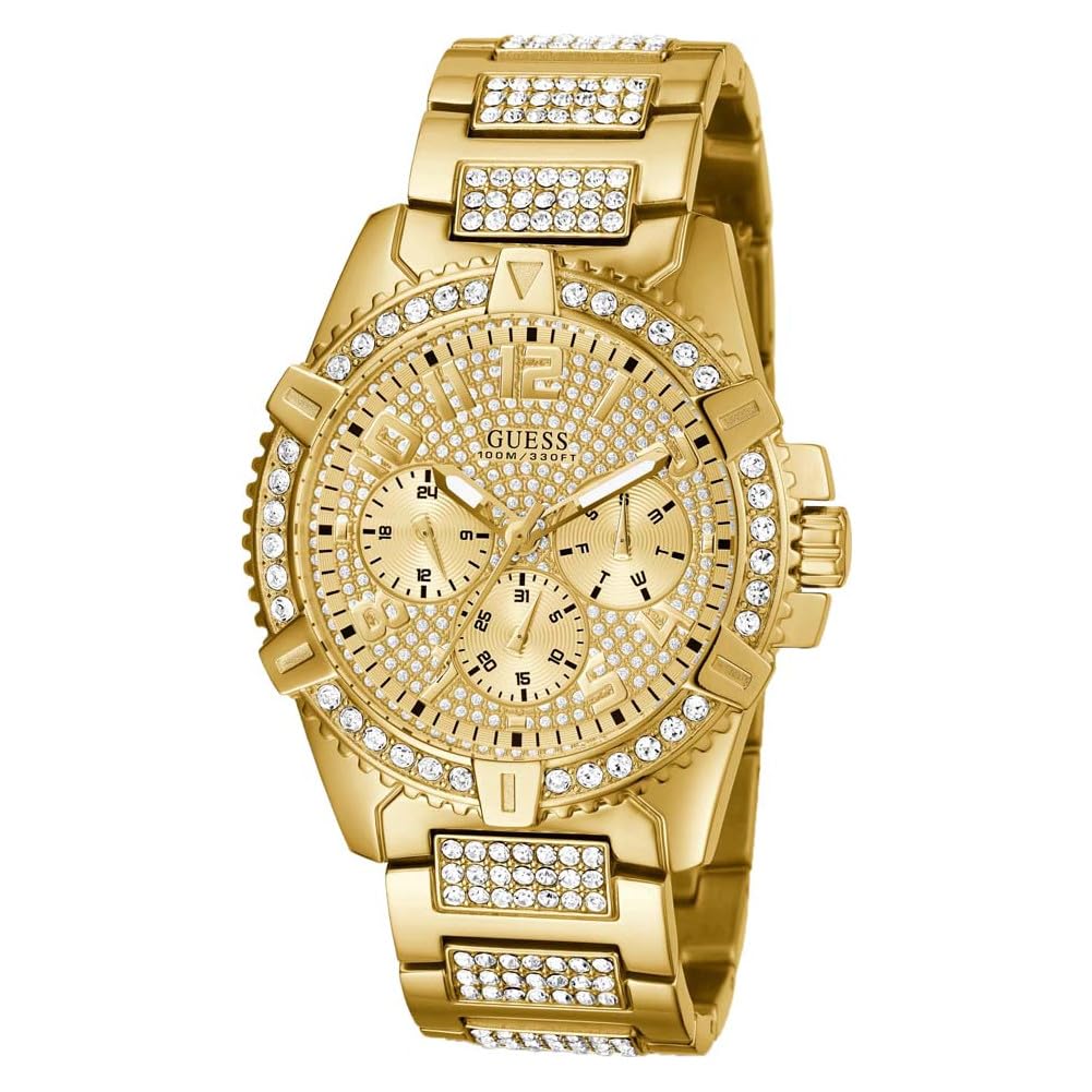 GUESS Stainless Steel Gold-Tone Crystal Embellished Bracelet Watch