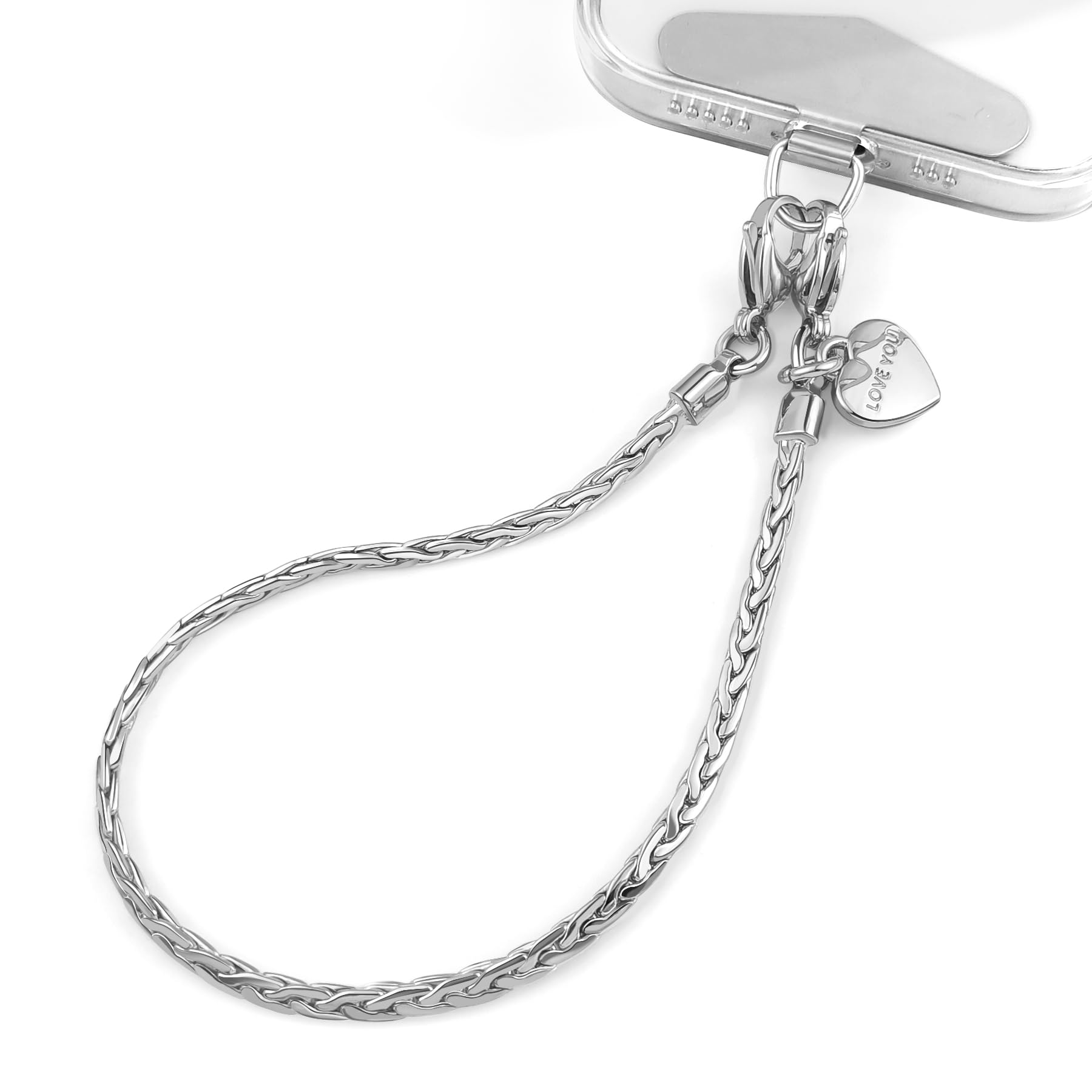 MOUTAKEY Phone Charm Strap Heart Phone Chain Wristlet With Metal Tether Tab Detachable iPhone Chain Wrist Strap iPhone Lanyard For Women,Fits All Phones,Shopping Traveling Party Walking
