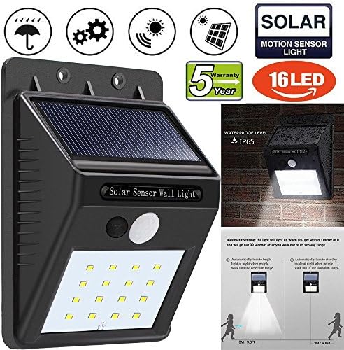 UPGRADED 16LED SOLAR LIGHTS, Super Bright Outdoor Motion Sensor Light Wide Angle 3 Modes, Waterproof Wireless Night Security Solar Lighting for Deck, Garden, Yard, Steps, Patio , Pathway(1 pack)