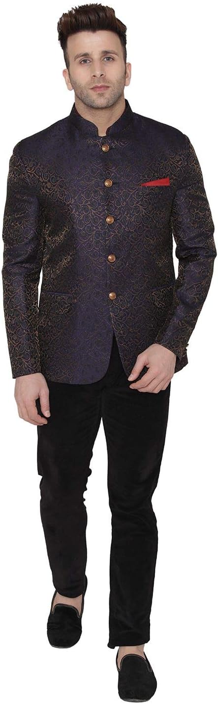 WINTAGEMen's Banarsi Rayon Cotton Casual and Festive Indian Jodhpuri Grandad Bandhgala Blazer : 2 Colors
