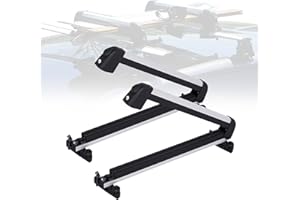 JUSTOOP Ski and Snowboard Roof Racks, Ski Roof Racks with Anti-Theft Lock Racks Carrier for Snowboard Universal Ski Top Holder Fits for Square/Aero/Oval Cross Bars, Sliver, Small