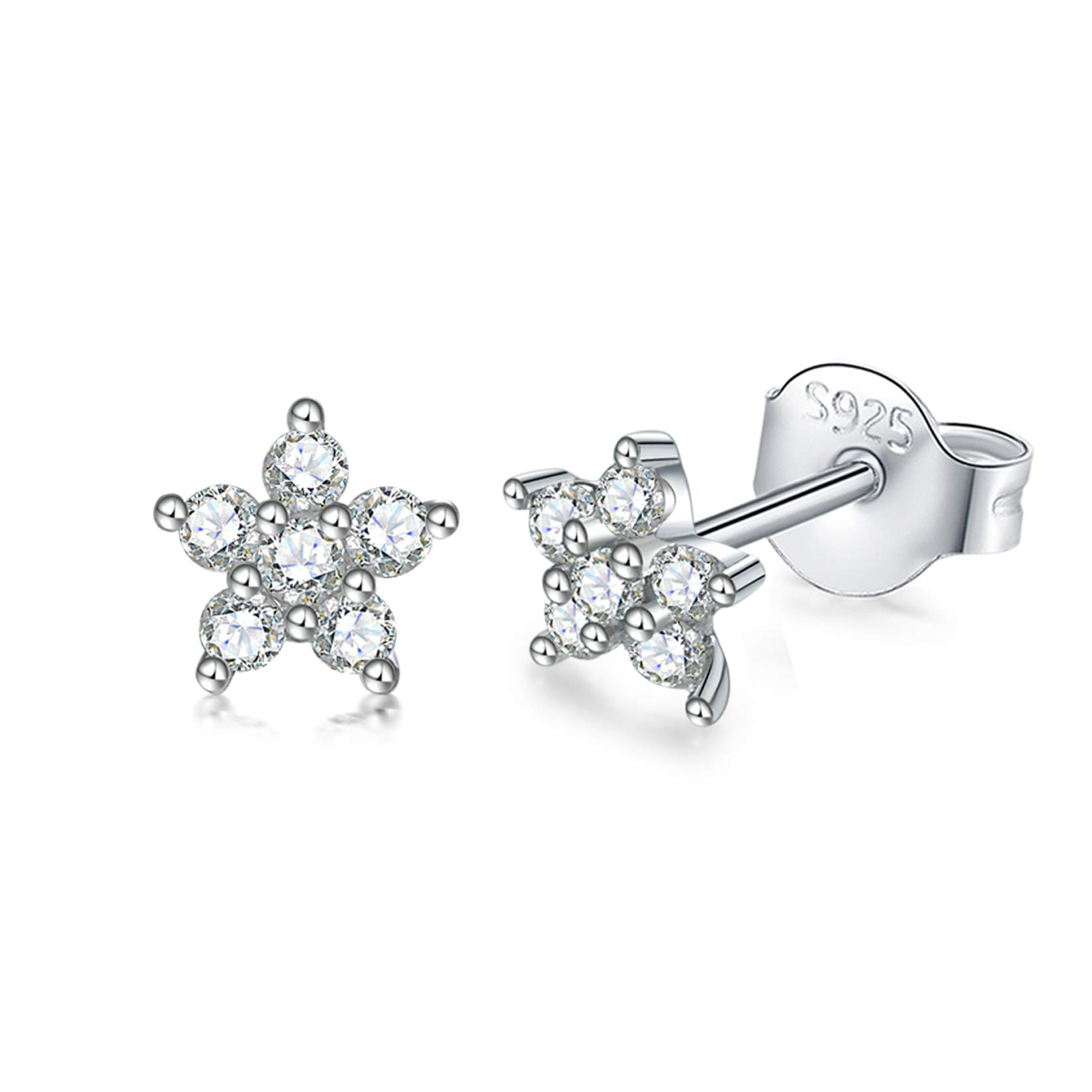 Silver Stud Earrings for Women Girls, Tiny Flower Stud Earrings Small 925 Sterling Silver Hypoallergenic Cubic Zirconia Helix Cartilage Earrings Piercing Sleeper Studs, 5mm — image 1