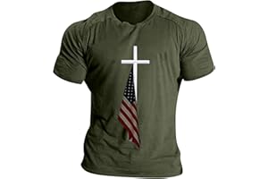 TOWMUS 4th of July T Shirts for Men Men's USA American Flag and Cross Print Tactical Short Sleeve Round Neck Tee Shirt Tops