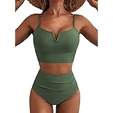Herseas High Waisted Bikini Sets for Women - V Wire Two Piece Swimsuits Swim Suits 2026 Tummy Control Bathing Suit
