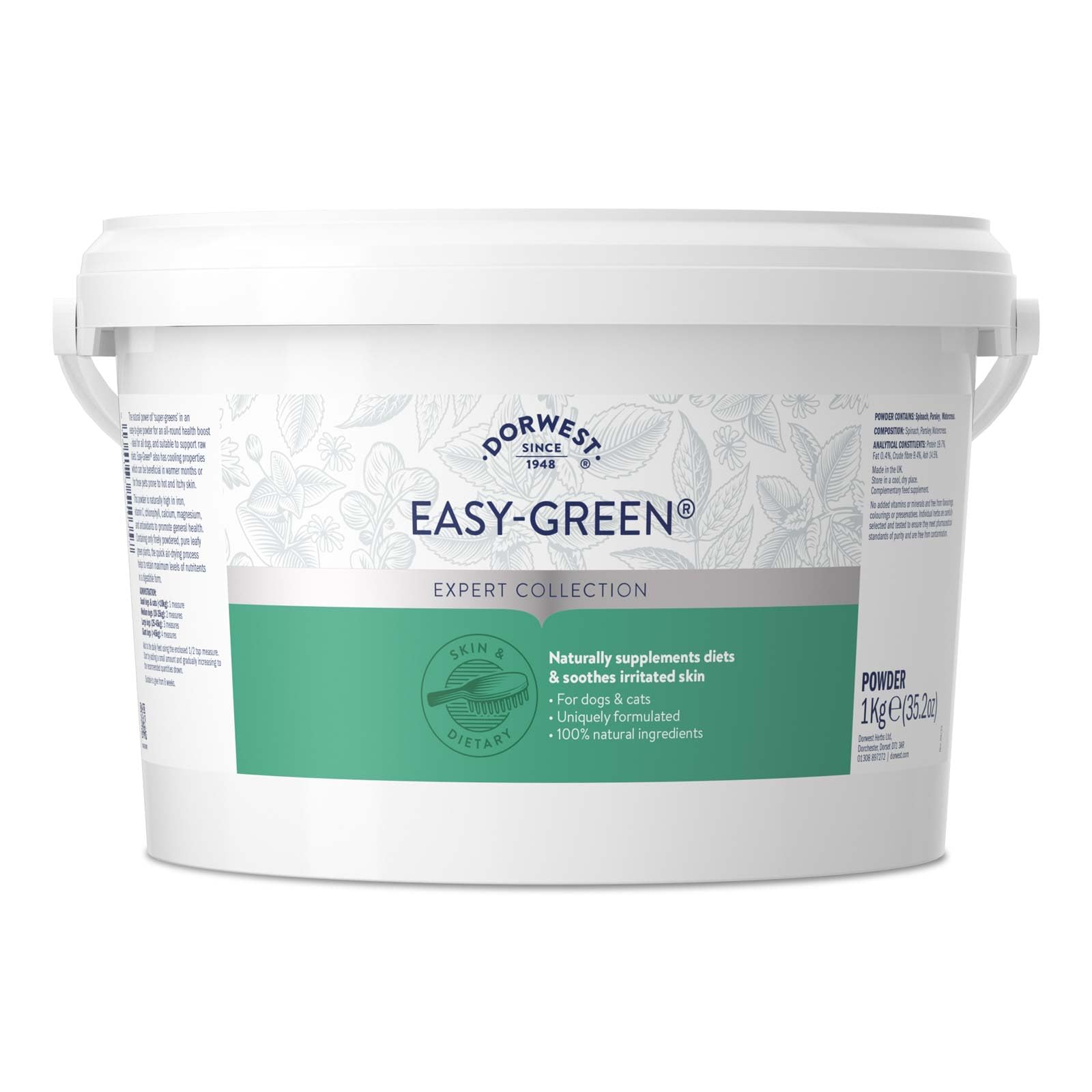 Dorwest Herbs Easy-Green Powder 1kg, Super Green Raw Diet Supplement for Dogs, Itch Relief for Dogs and Cats – Natural Supplement for Cats and Dogs with Allergies, (14DOR028)