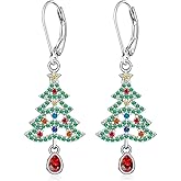 Christmas Tree Earrings Christmas Earrings for Women Sterling Silver Green Xmas Holiday Winter Star Drop Dangle Colorful Jewelry Birthday Thanksgiving Gift