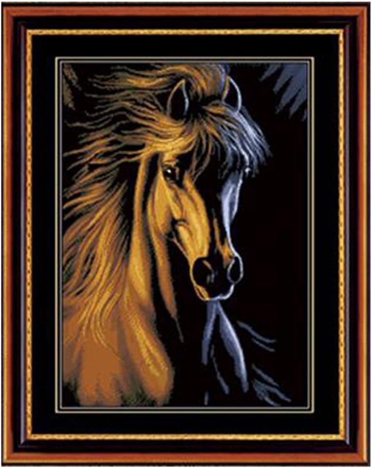 DOMEI 3D Stamped Cross Stitch Kit, Golden Horse Head, 18.5 x 24.8inches