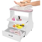 Rindaix Portable Pedicure Foot Rest with Wheels, Pedicure Stool,Spa Cart | Trolley for Foot Bath,Nail Stand,Manicure Furniture,Beauty Salon or Nail Tech Spa, Massage Station,Pink