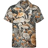TiwBski Funny Mushroom Graphic Button Down Shirt for Men Short Sleeve Colorful Beach Shirt Hawaiian Shirts