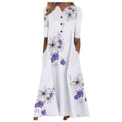 ODEUIAOD Short Sleeve Sundresses for Women Women's
