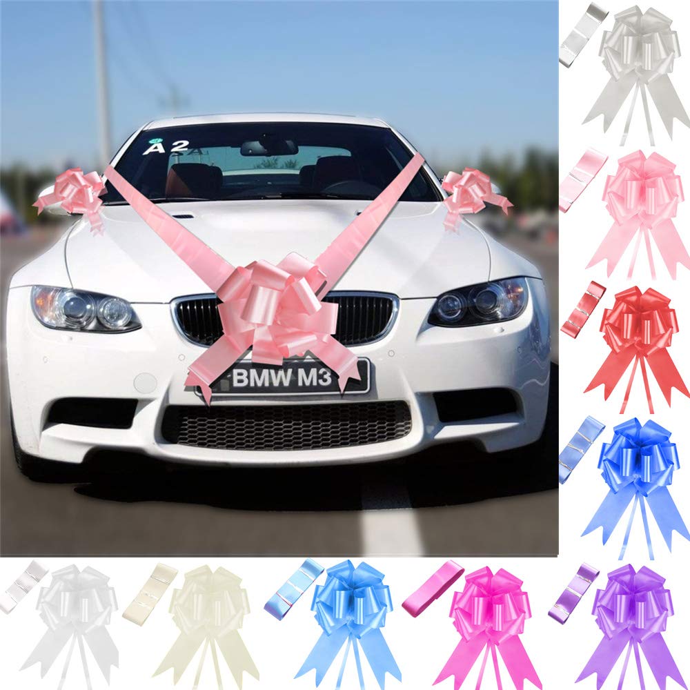 Time to Sparkle 5 Bows + 7M Ribbon Wedding Car Ribbon Decoration Kit Wrapping Large Bow (Baby Pink)